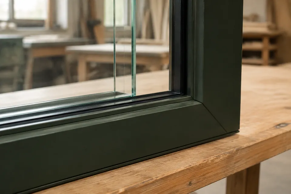 AI concept showing the glass edge and frame detail of a glazed window